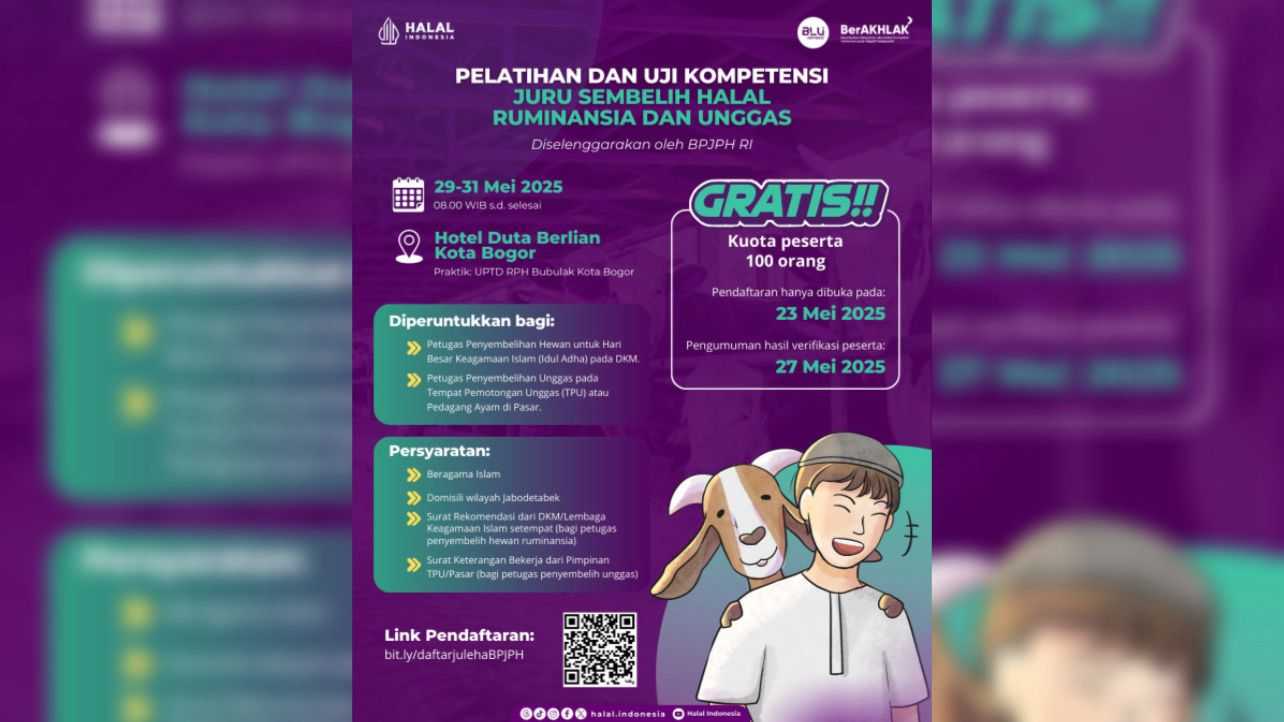 Jelang Idul Adha, BPJPH Gelar Pelatihan Gratis Juru Sembelih Halal di Wilayah Jabodetabek